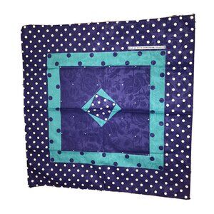 NAVY BLUE POLKA DOT & Floral Biker Made in USA BANDANA Kerchief Hanky 21” VTG